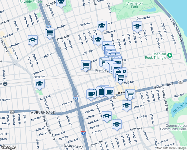 map of restaurants, bars, coffee shops, grocery stores, and more near in Queens