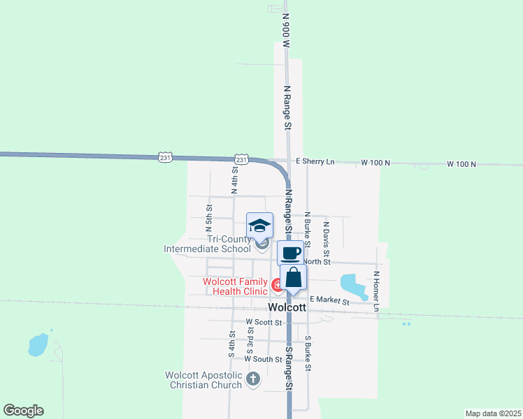 map of restaurants, bars, coffee shops, grocery stores, and more near 500 North Range Street in Wolcott