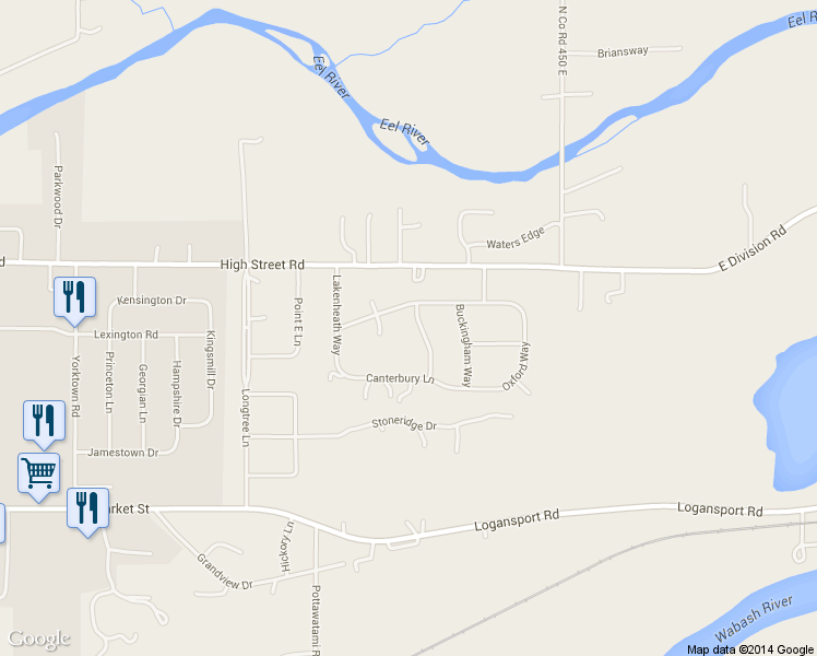 map of restaurants, bars, coffee shops, grocery stores, and more near 211 Newport Way in Logansport