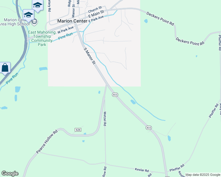 map of restaurants, bars, coffee shops, grocery stores, and more near 22810 Pennsylvania 403 in Marion Center