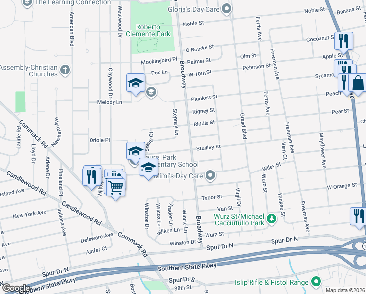 map of restaurants, bars, coffee shops, grocery stores, and more near 81 Studley Street in Brentwood