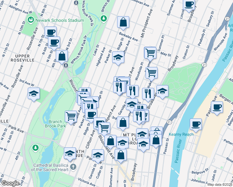 map of restaurants, bars, coffee shops, grocery stores, and more near in Newark