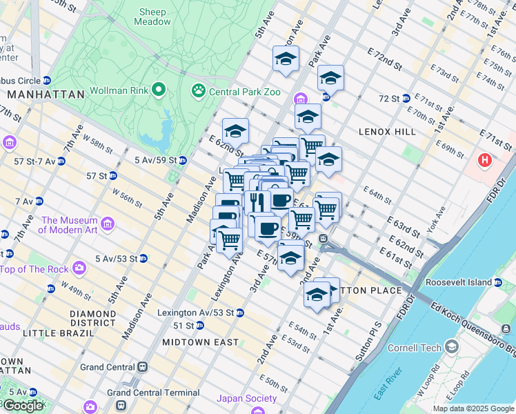 map of restaurants, bars, coffee shops, grocery stores, and more near in New York