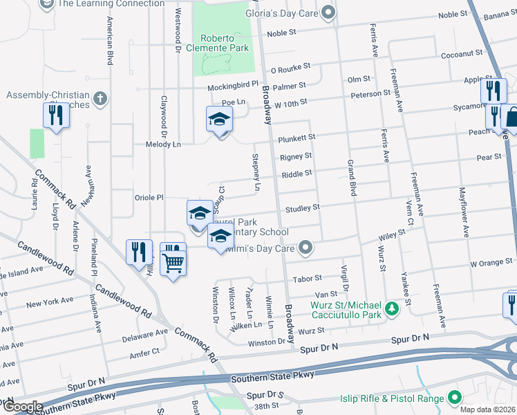 map of restaurants, bars, coffee shops, grocery stores, and more near 81 Studley Street in Brentwood