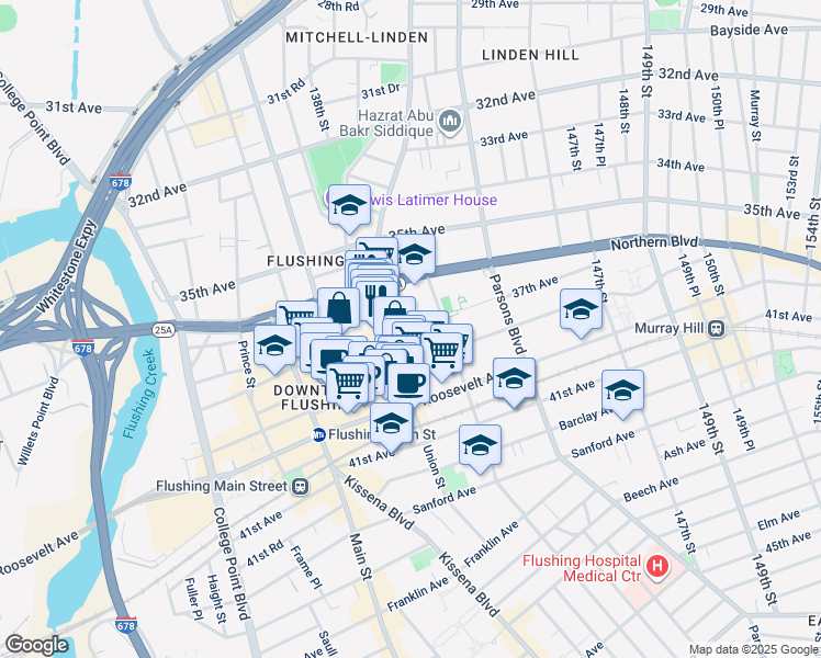 map of restaurants, bars, coffee shops, grocery stores, and more near 37-05 Union Street in Queens
