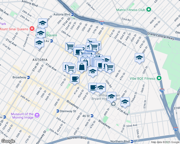 map of restaurants, bars, coffee shops, grocery stores, and more near 30-28 42nd Street in Queens