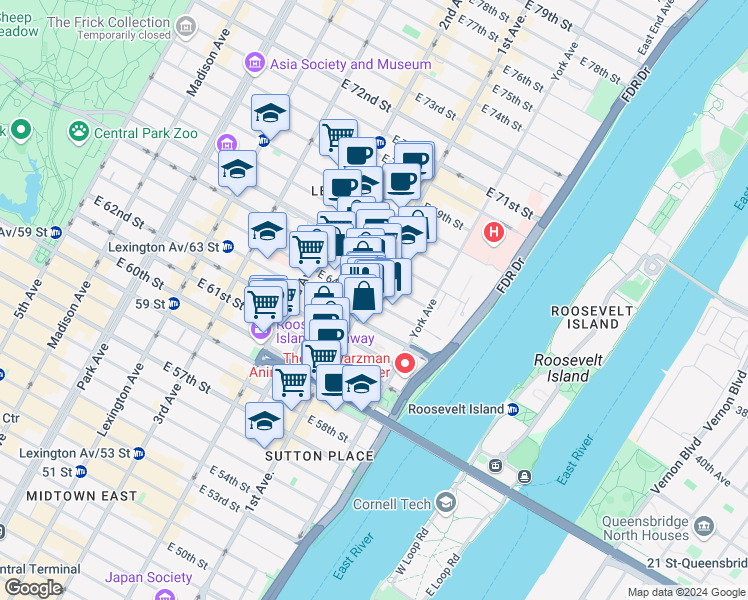 map of restaurants, bars, coffee shops, grocery stores, and more near in New York