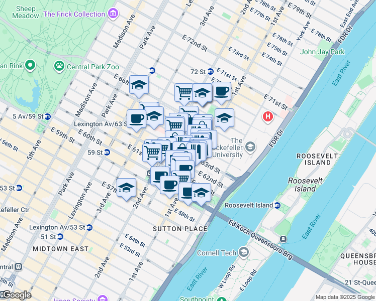 map of restaurants, bars, coffee shops, grocery stores, and more near in New York