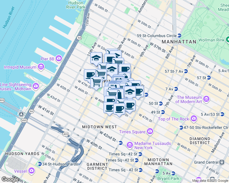 map of restaurants, bars, coffee shops, grocery stores, and more near in New York