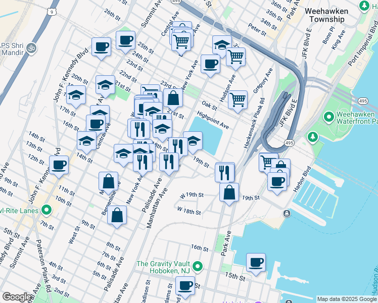 map of restaurants, bars, coffee shops, grocery stores, and more near 184 19th Street in Union City