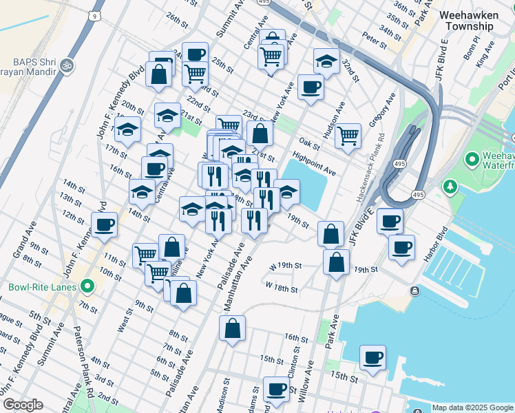 map of restaurants, bars, coffee shops, grocery stores, and more near in Union City