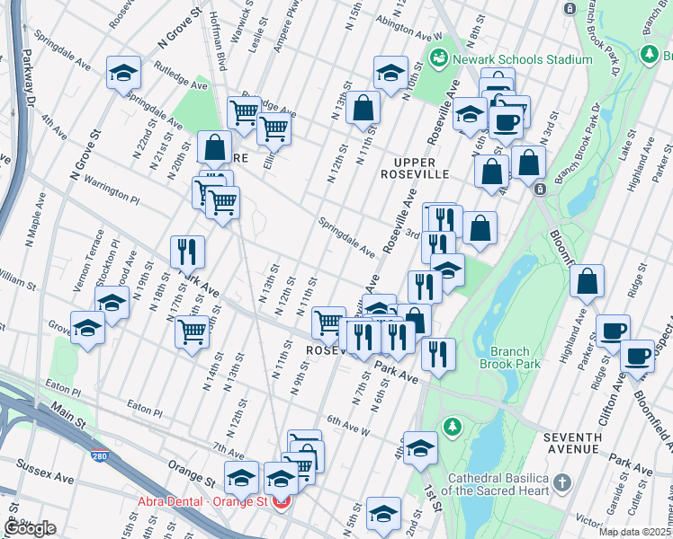 map of restaurants, bars, coffee shops, grocery stores, and more near 446 4th Avenue West in Newark