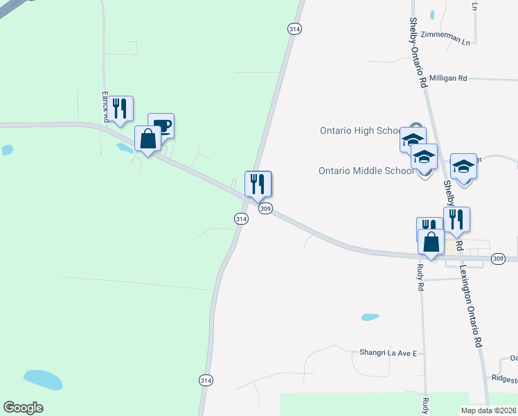 map of restaurants, bars, coffee shops, grocery stores, and more near 3985 Park Ave W in Ontario