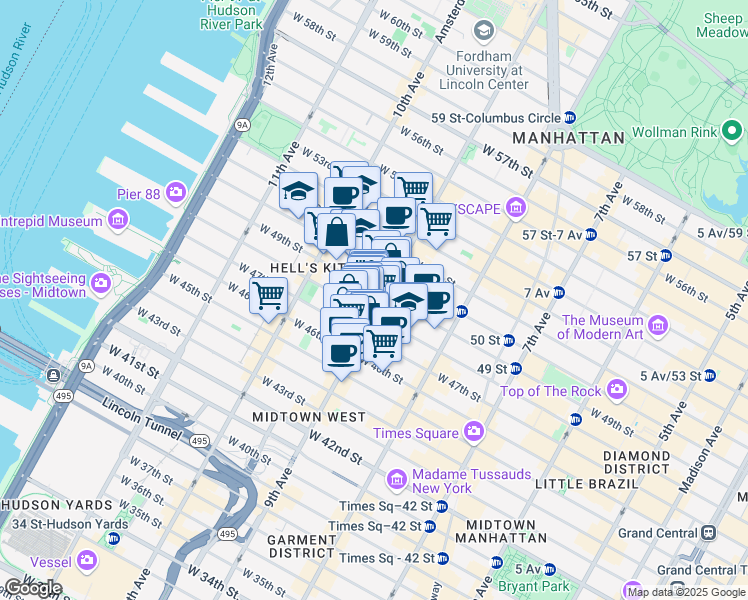 map of restaurants, bars, coffee shops, grocery stores, and more near in New York