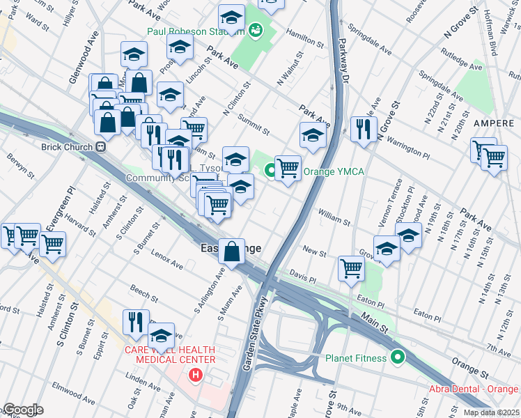 map of restaurants, bars, coffee shops, grocery stores, and more near 52 North Arlington Avenue in East Orange