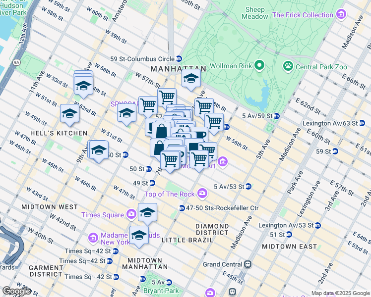 map of restaurants, bars, coffee shops, grocery stores, and more near 1325 6th Avenue in New York