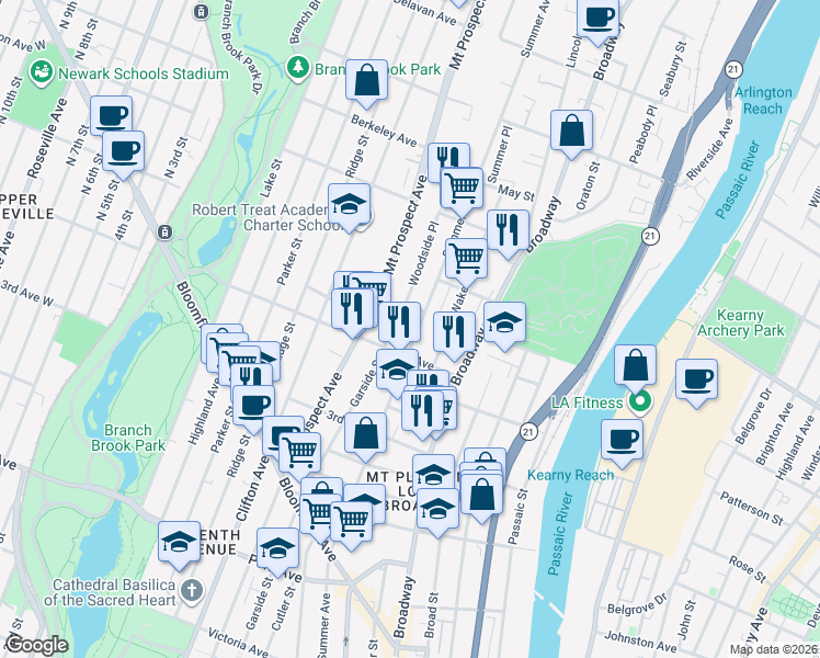 map of restaurants, bars, coffee shops, grocery stores, and more near in Newark