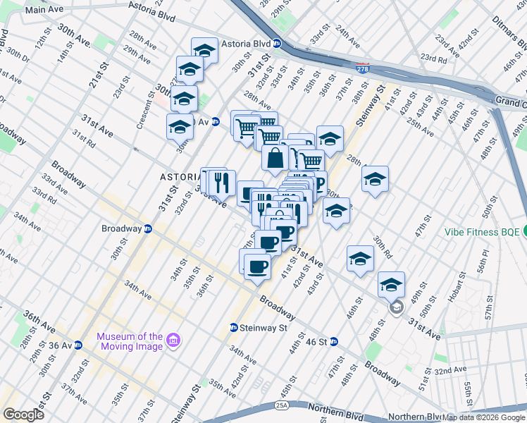 map of restaurants, bars, coffee shops, grocery stores, and more near in 