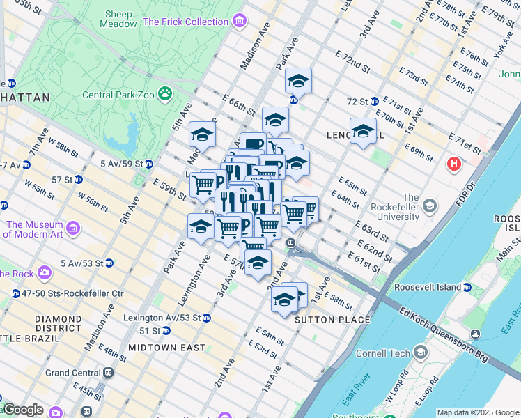 map of restaurants, bars, coffee shops, grocery stores, and more near in New York