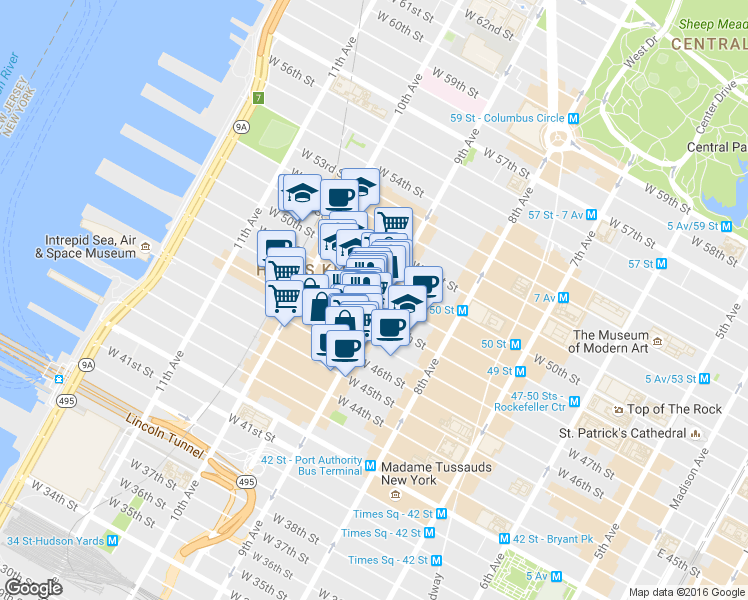 map of restaurants, bars, coffee shops, grocery stores, and more near in New York