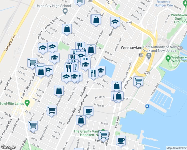 map of restaurants, bars, coffee shops, grocery stores, and more near in Union City