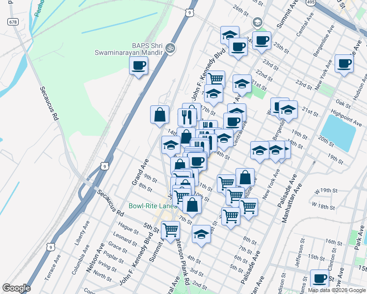 map of restaurants, bars, coffee shops, grocery stores, and more near in North Bergen