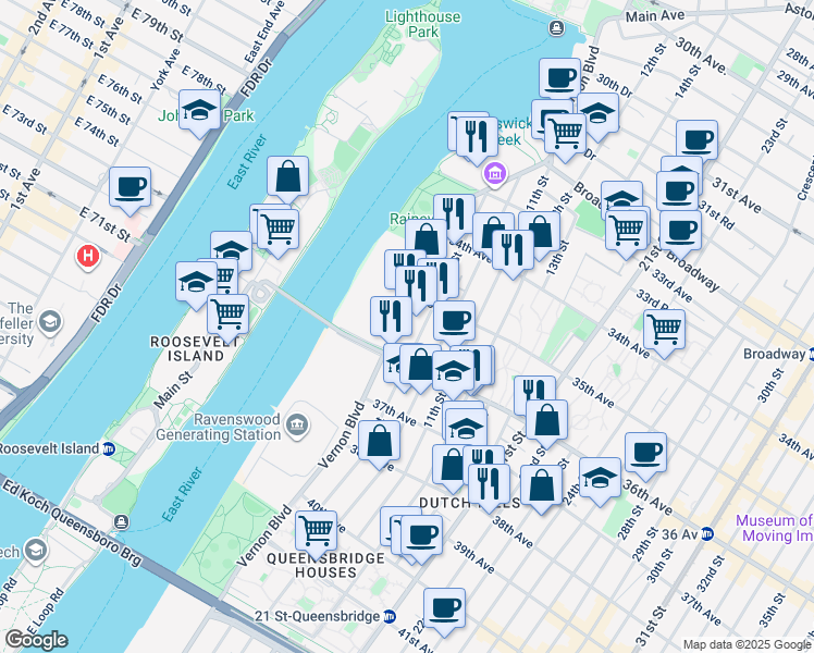 map of restaurants, bars, coffee shops, grocery stores, and more near 35-39 9th Street in Queens