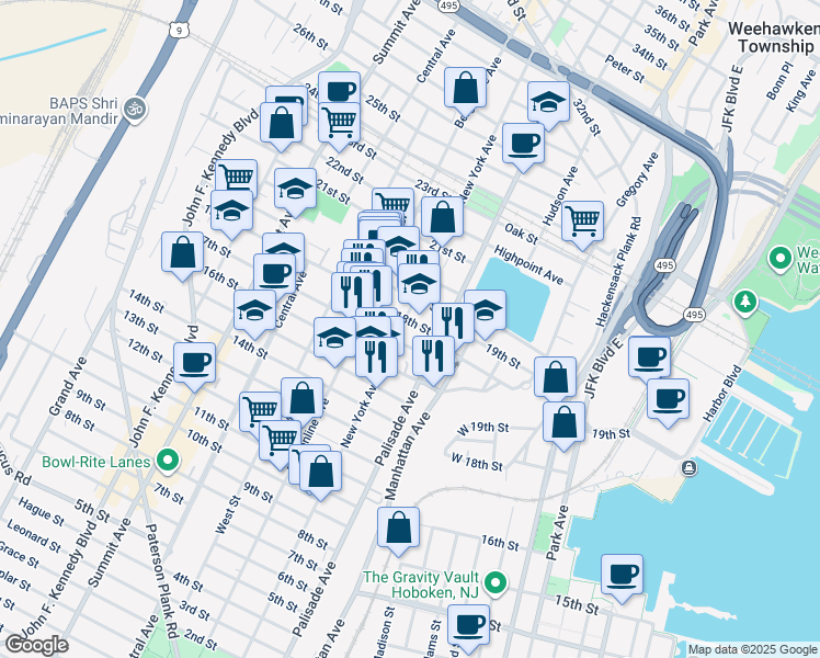 map of restaurants, bars, coffee shops, grocery stores, and more near 1700 New York Avenue in Union City