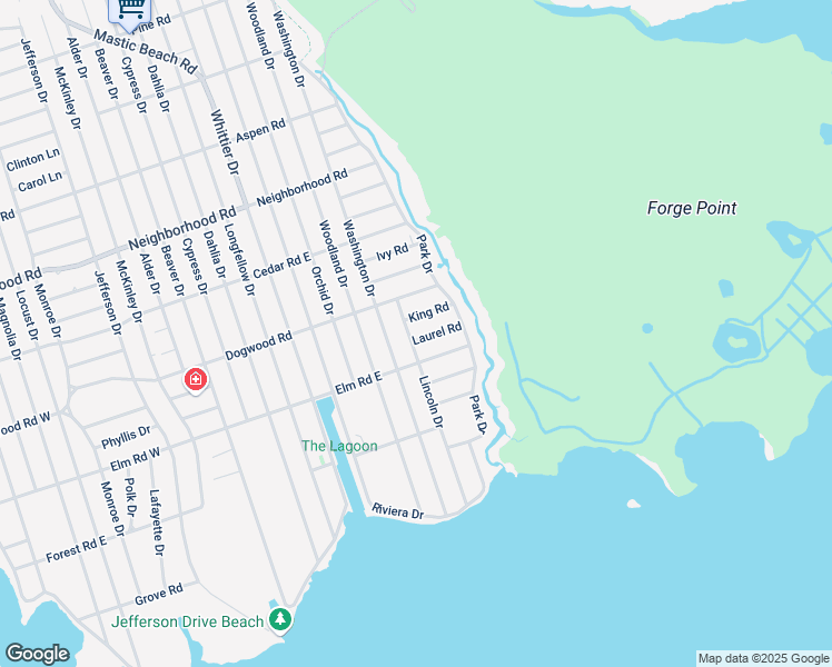 map of restaurants, bars, coffee shops, grocery stores, and more near 81 Lincoln Drive in Mastic Beach