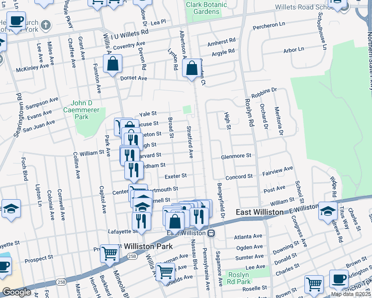 map of restaurants, bars, coffee shops, grocery stores, and more near 147 Stratford Avenue in Williston Park