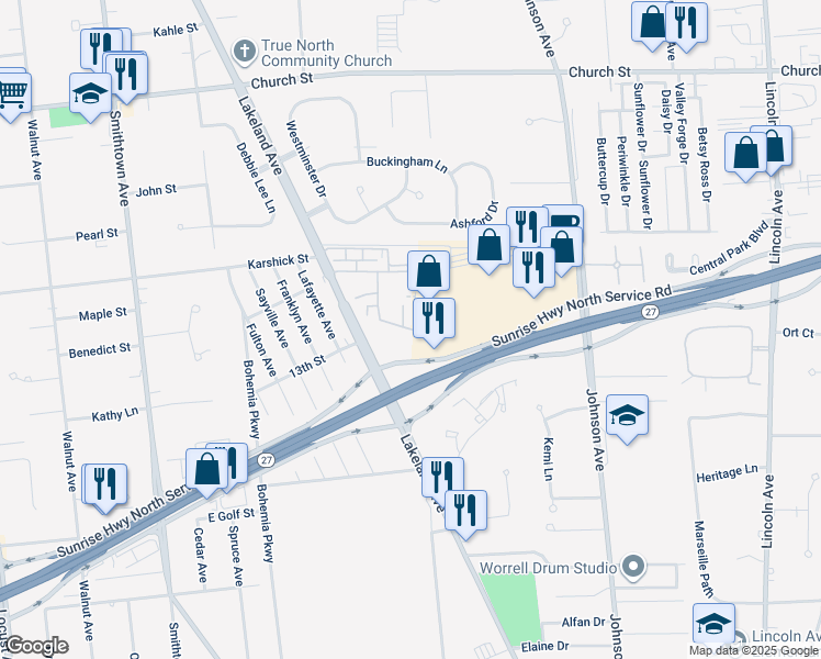 map of restaurants, bars, coffee shops, grocery stores, and more near 40 Middleton Road in Bohemia