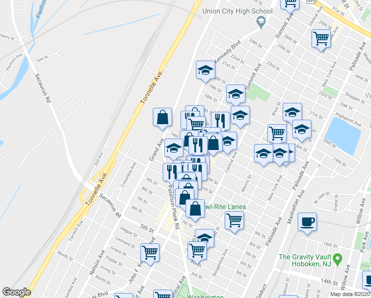 map of restaurants, bars, coffee shops, grocery stores, and more near in North Bergen