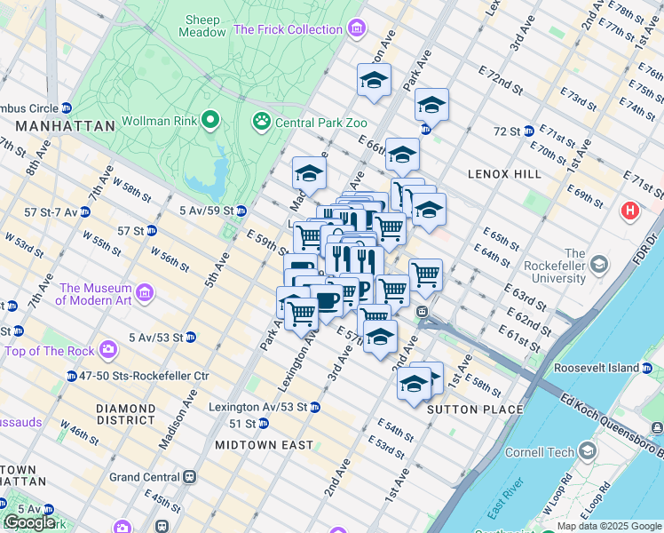 map of restaurants, bars, coffee shops, grocery stores, and more near in New York