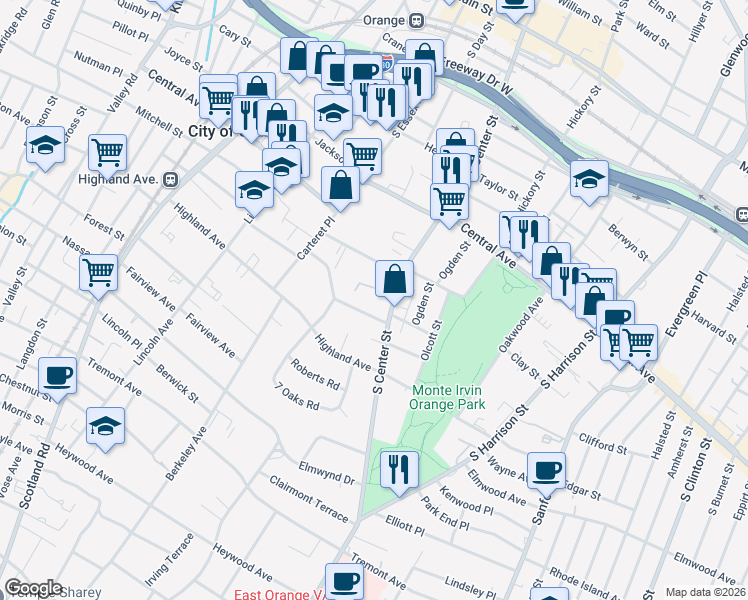 map of restaurants, bars, coffee shops, grocery stores, and more near 241 Fuller Terrace in City of Orange