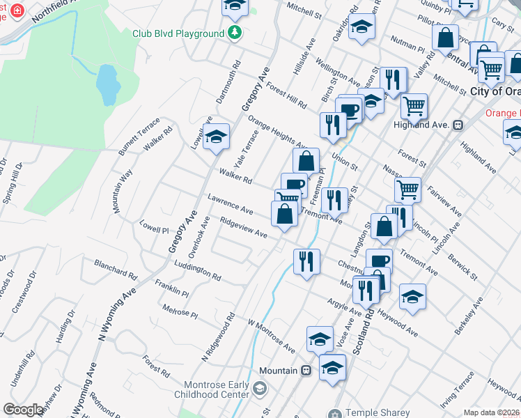 map of restaurants, bars, coffee shops, grocery stores, and more near 22 Lawrence Avenue in West Orange