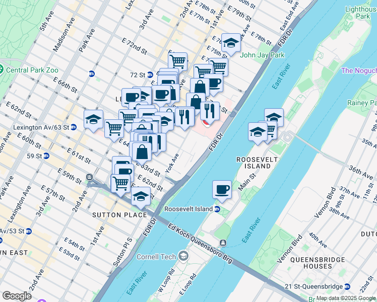 map of restaurants, bars, coffee shops, grocery stores, and more near in New York