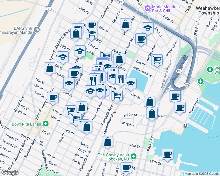map of restaurants, bars, coffee shops, grocery stores, and more near 1700 New York Avenue in Union City