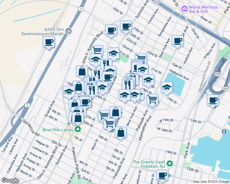 map of restaurants, bars, coffee shops, grocery stores, and more near 619 15th Street in Union City