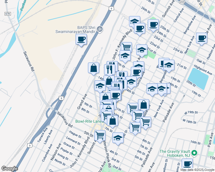 map of restaurants, bars, coffee shops, grocery stores, and more near in North Bergen