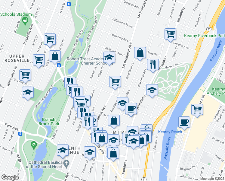 map of restaurants, bars, coffee shops, grocery stores, and more near in Newark
