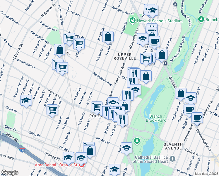 map of restaurants, bars, coffee shops, grocery stores, and more near 421 4th Avenue in Newark