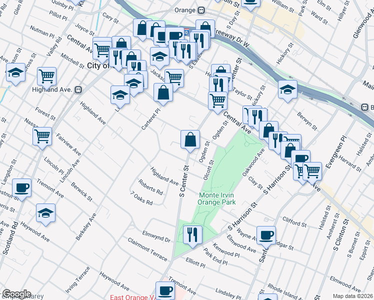 map of restaurants, bars, coffee shops, grocery stores, and more near 241 Fuller Terrace in City of Orange