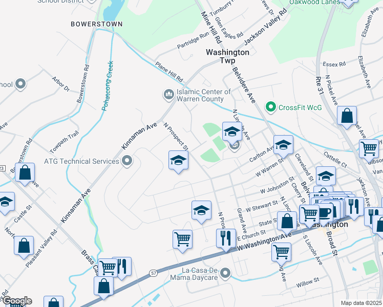 map of restaurants, bars, coffee shops, grocery stores, and more near 325 North Prospect Street in Washington