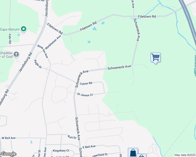 map of restaurants, bars, coffee shops, grocery stores, and more near 439 Colver Road in Nazareth