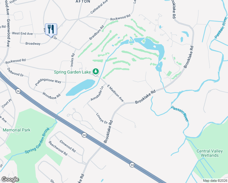map of restaurants, bars, coffee shops, grocery stores, and more near 81 East Madison Avenue in Florham Park