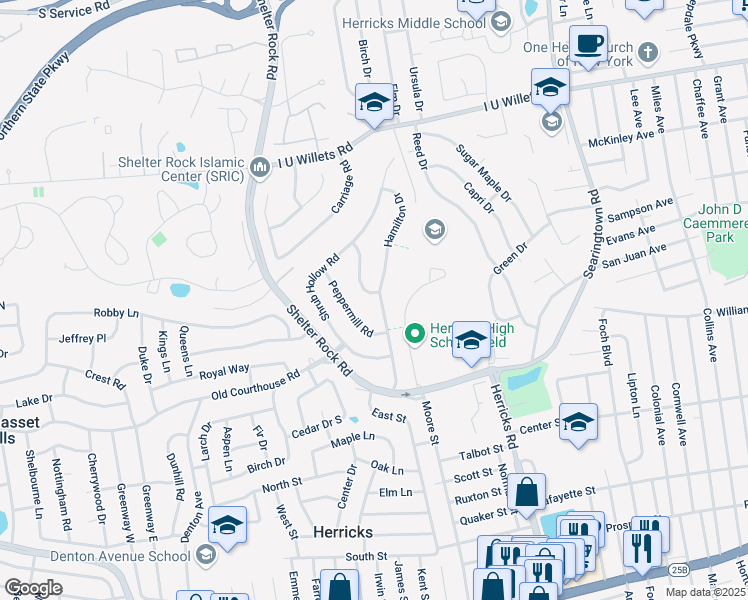map of restaurants, bars, coffee shops, grocery stores, and more near 40 Hamilton Drive in Roslyn