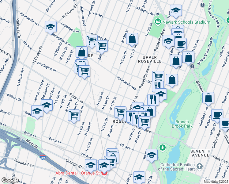 map of restaurants, bars, coffee shops, grocery stores, and more near 446 4th Avenue West in Newark