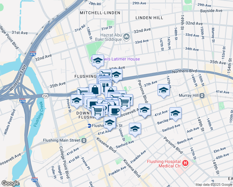 map of restaurants, bars, coffee shops, grocery stores, and more near 37-05 Union Street in Queens