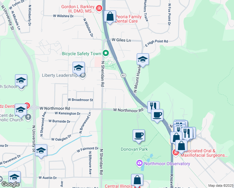 map of restaurants, bars, coffee shops, grocery stores, and more near 6134 North Jayar Drive in Peoria