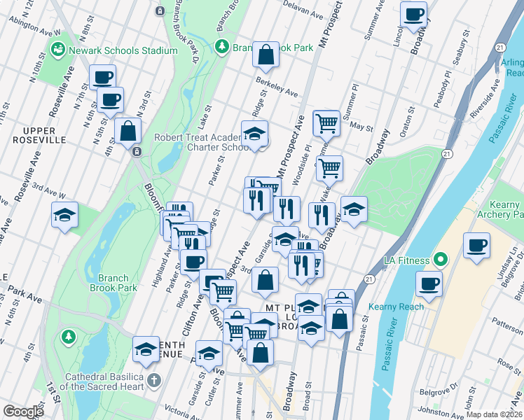 map of restaurants, bars, coffee shops, grocery stores, and more near in Newark